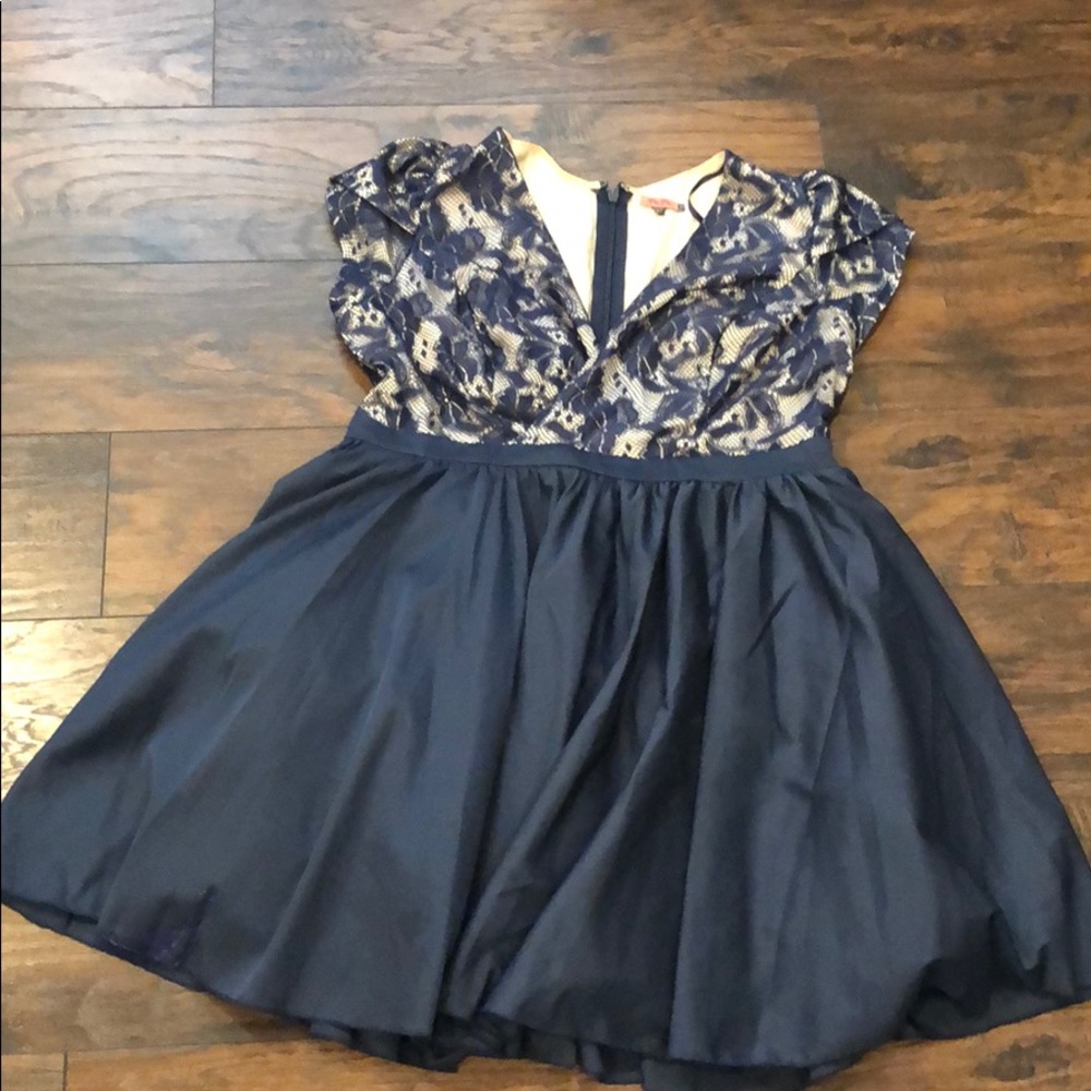 Chi Chi London Navy Blue V Neck Flare Dress
